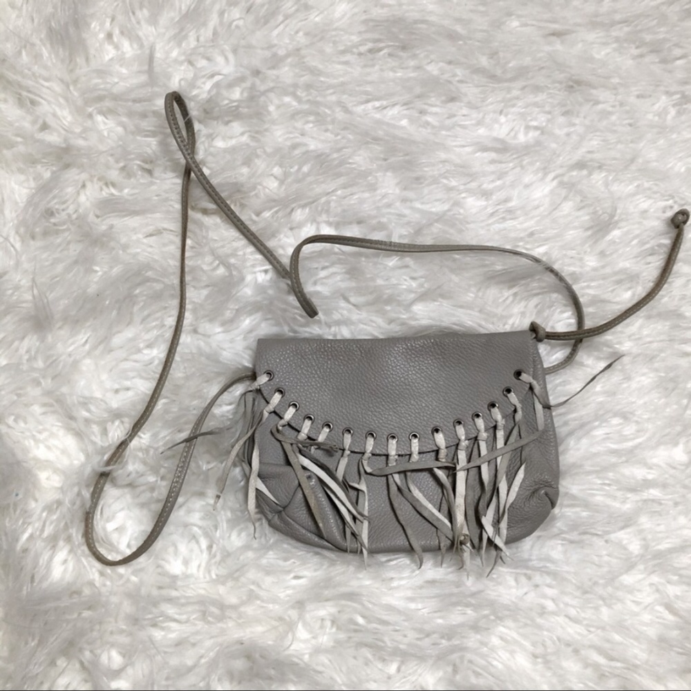 Vintage fringe trim leather crossbody bag 5902